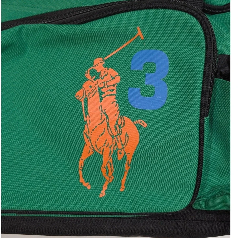 Polo Ralph Green Black Duffel Bag Big Pony 3 Logo Travel Gym